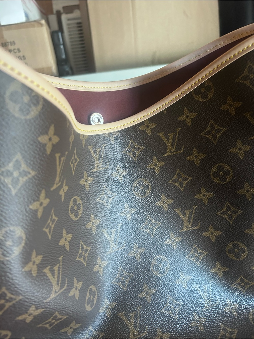Louis Vuitton Monogram Hobo Bag in Brown with Cream Trim - Picture 8 of 9